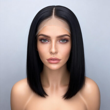 Bob WigLace Front Virgin  Hair Transparent Lace 14 Inch 210% Density Full Head Wig
